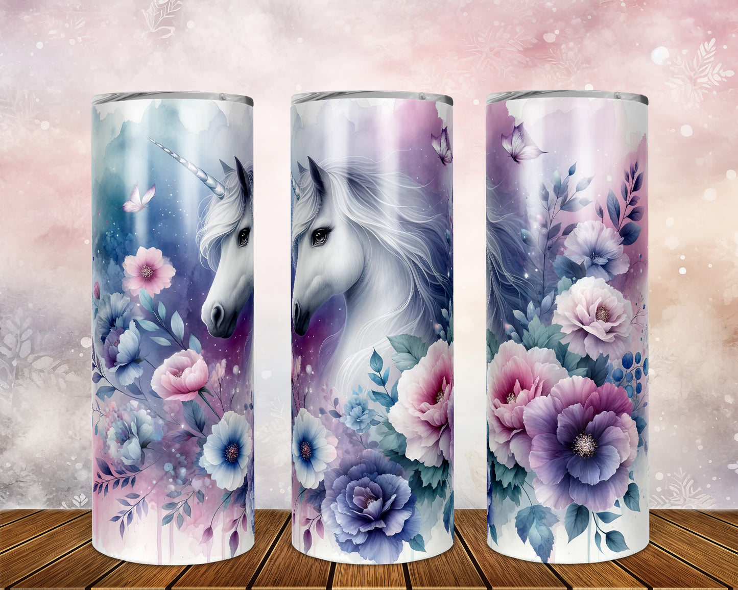 Skinny Tumbler with Straw, 20oz, Unicorn