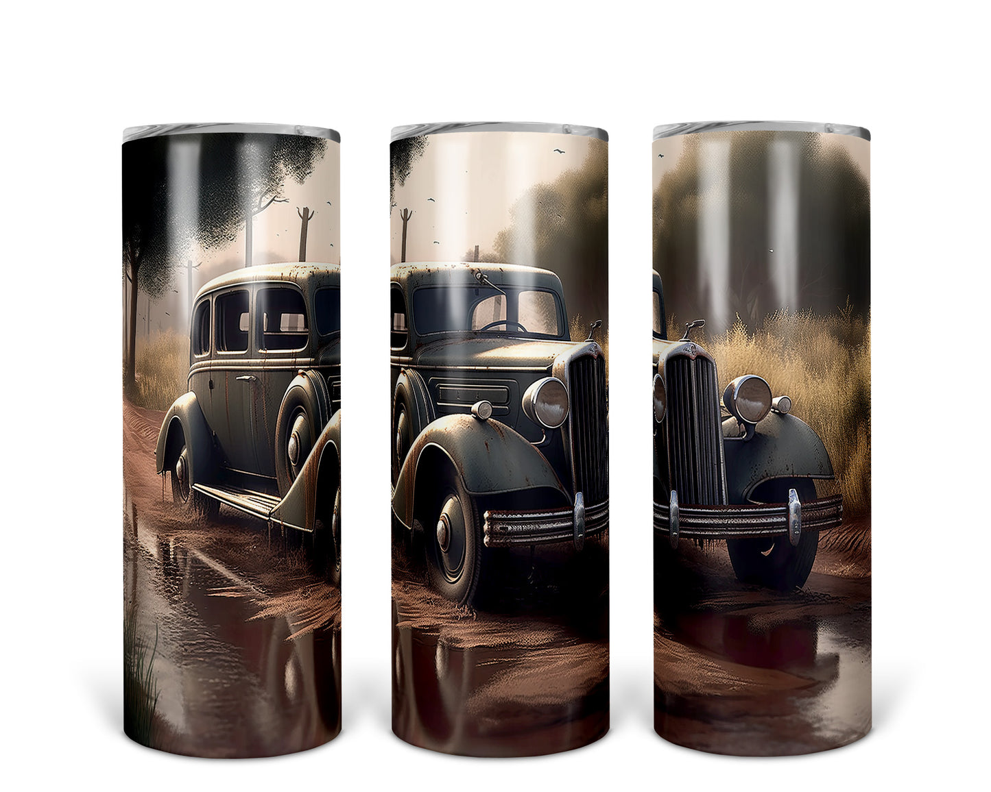 Skinny Tumbler with Straw, 20oz, Vintage Car