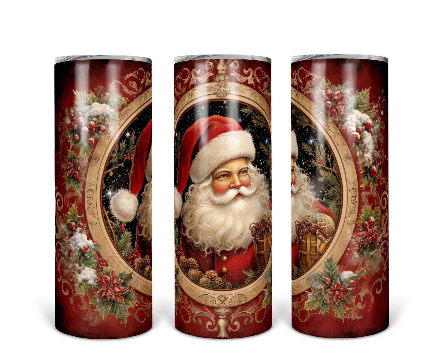 Skinny Tumbler with Straw, 20oz, Christmas, Santa, awd-306