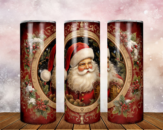 Skinny Tumbler with Straw, 20oz, Christmas, Santa, awd-306