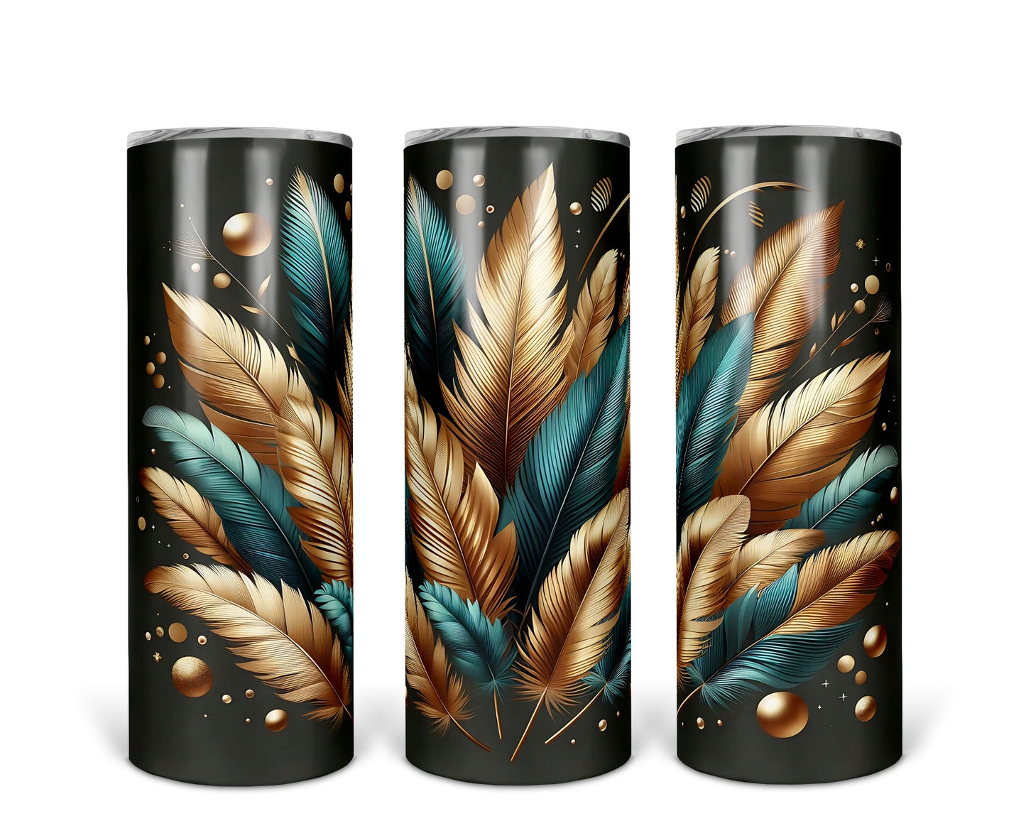 Skinny Tumbler with Straw, 20oz, Green and Gold Leaves, awd-308