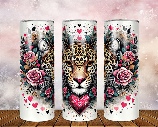 Skinny Tumbler with Straw, 20oz, Heart Leopard, awd-422