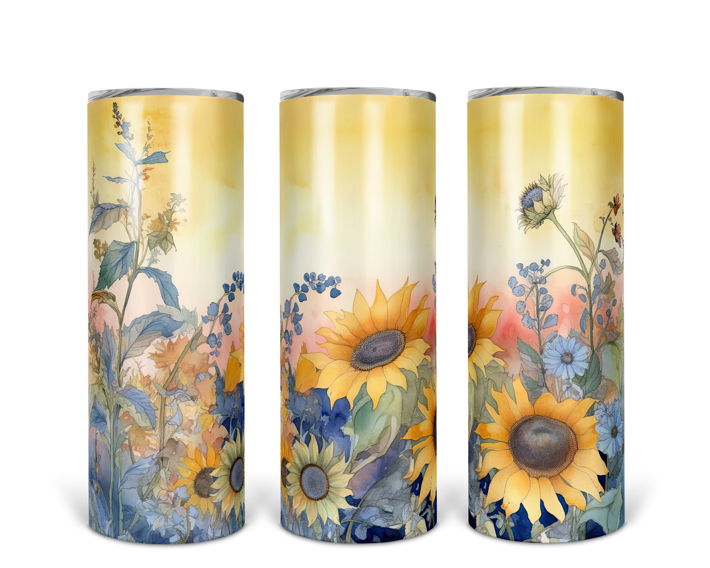 Skinny Tumbler with Straw, 20oz, Sunflowers