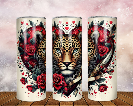 Skinny Tumbler with Straw, 20oz, Heart Leopard, awd-430