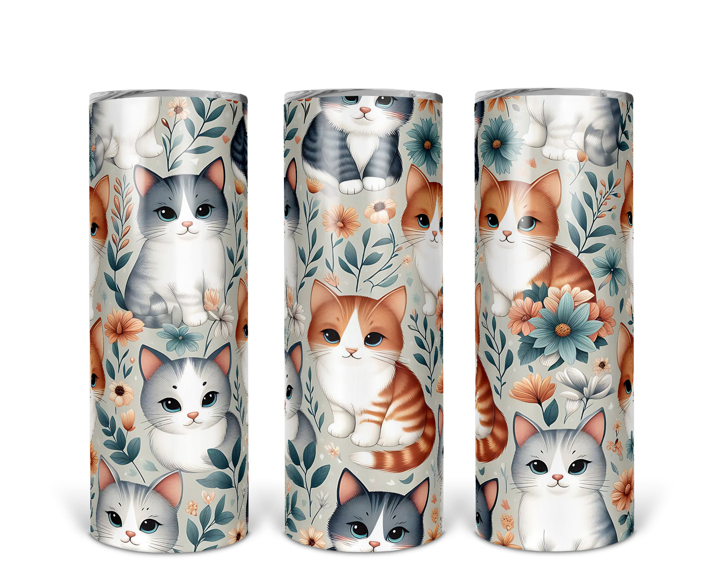 Skinny Tumbler with Straw, 20oz, Cats, awd-330