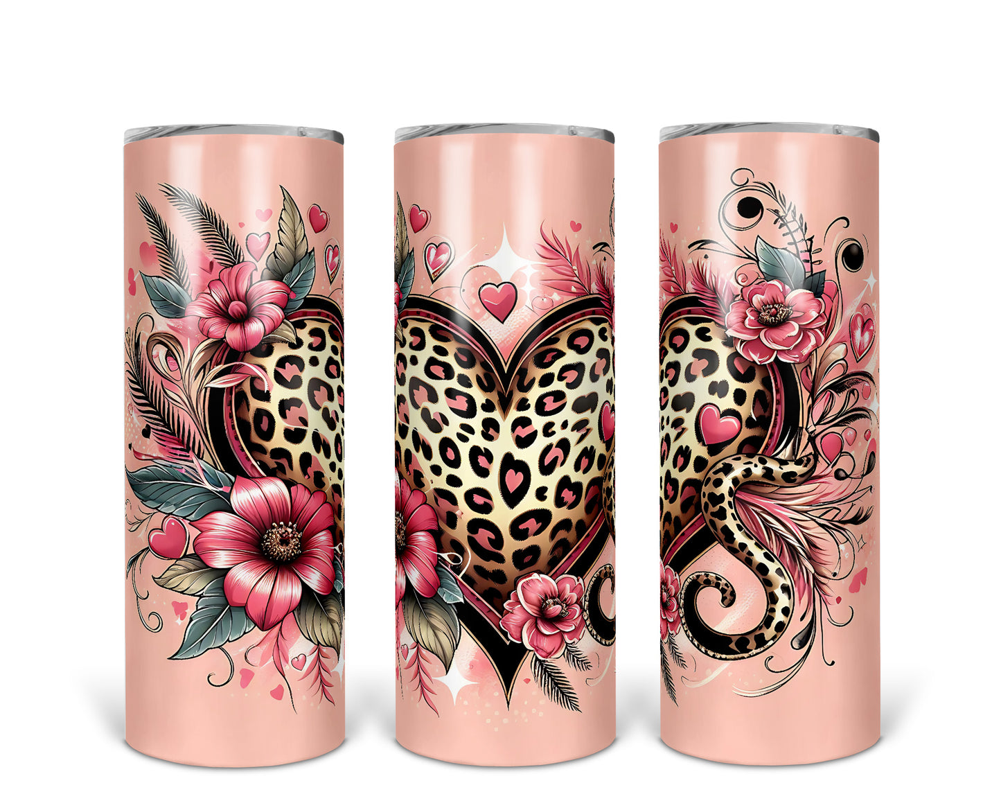 Skinny Tumbler with Straw, 20oz, Floral Heart, awd-429