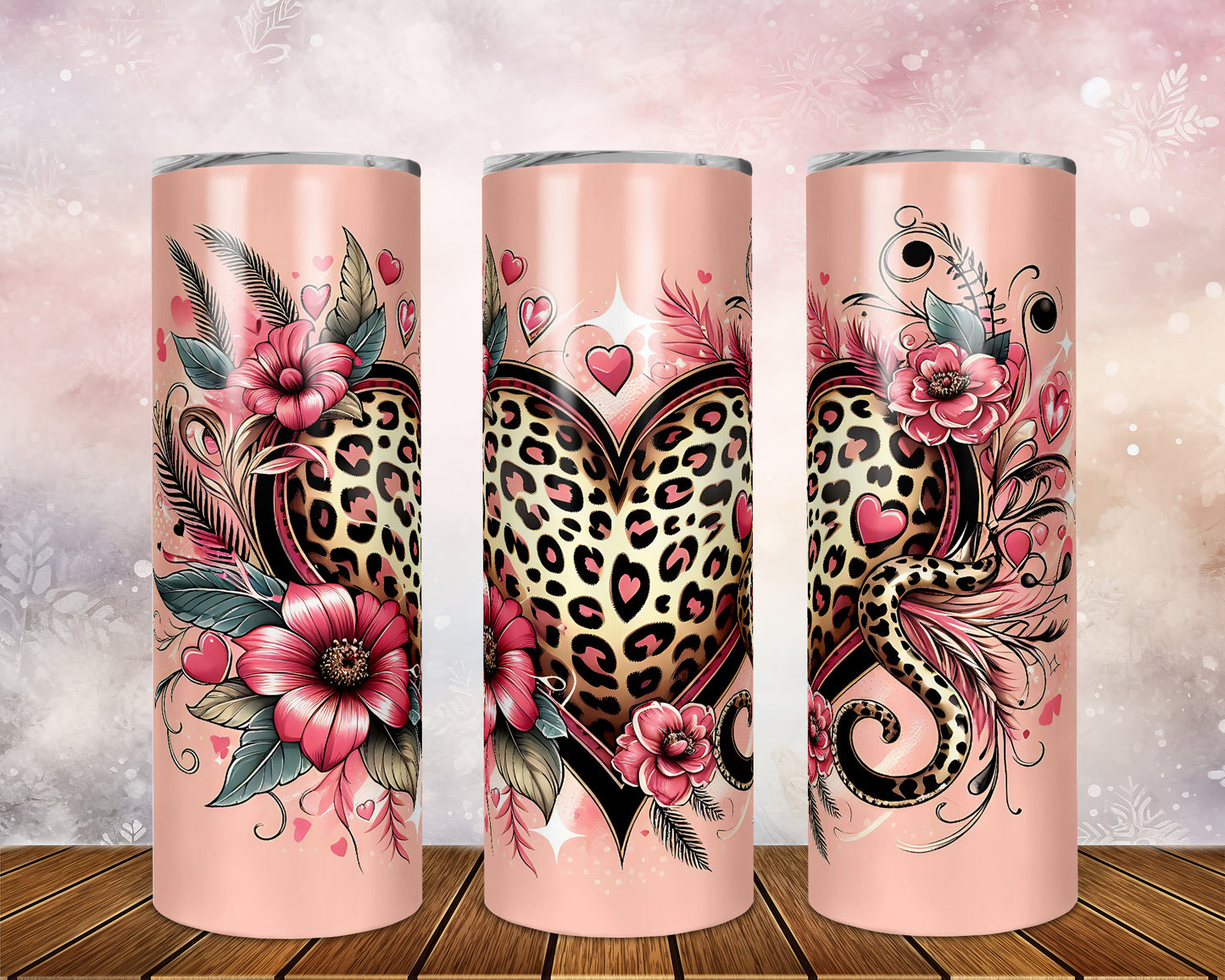 Skinny Tumbler with Straw, 20oz, Floral Heart, awd-429