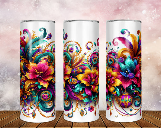 Skinny Tumbler with Straw, 20oz, Floral, Mardi Gras