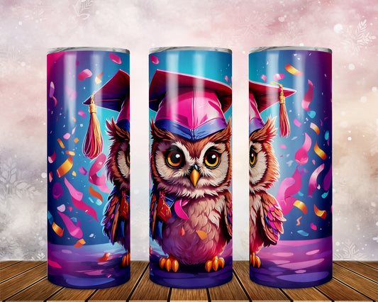 Skinny Tumbler with Straw, 20oz, Graduation Owl, awd-420