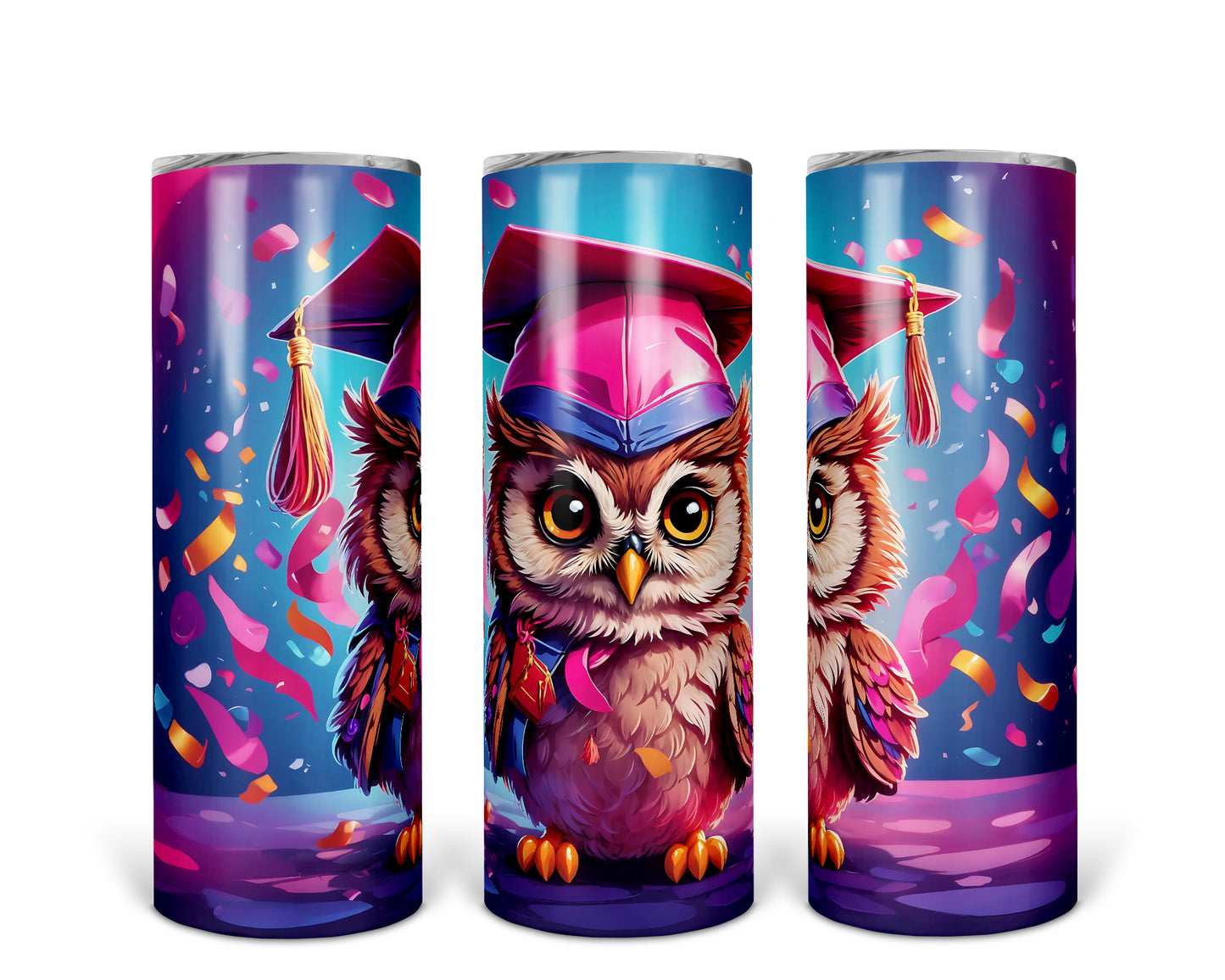 Skinny Tumbler with Straw, 20oz, Graduation Owl, awd-420