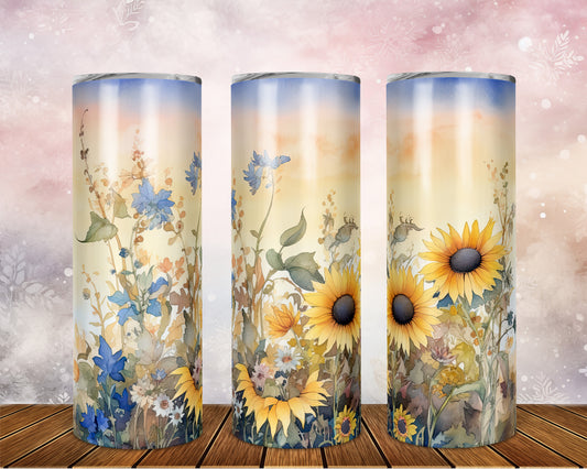 Skinny Tumbler with Straw, 20oz, Sunflowers