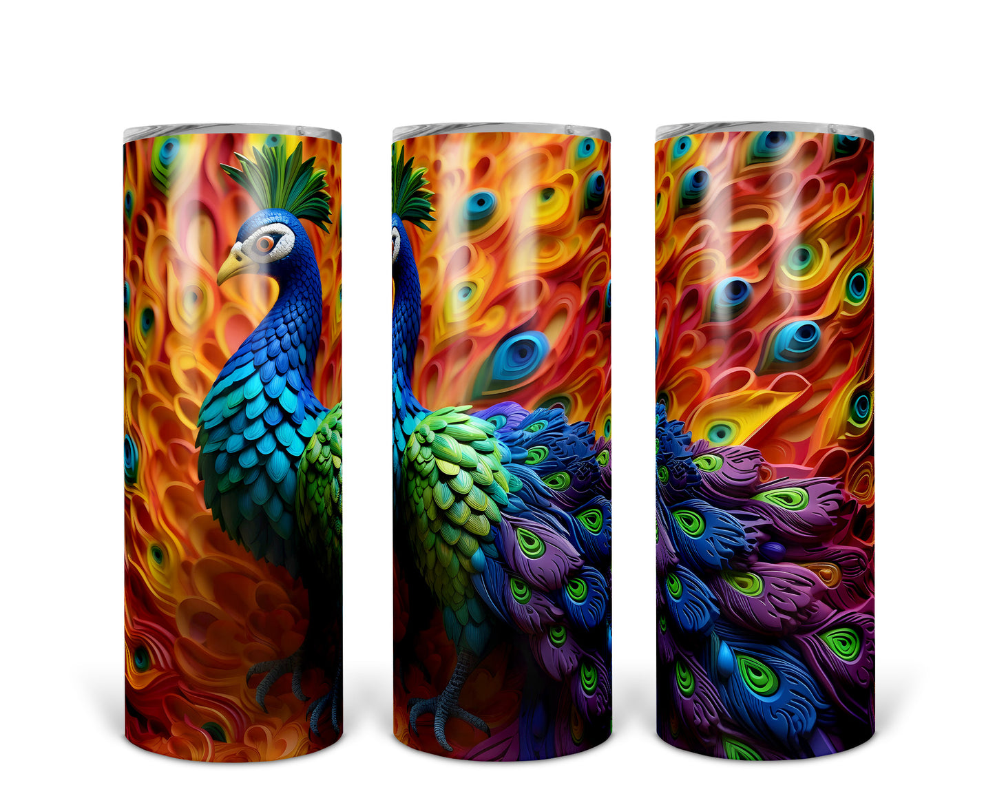 Skinny Tumbler with Straw, 20oz, Peacock