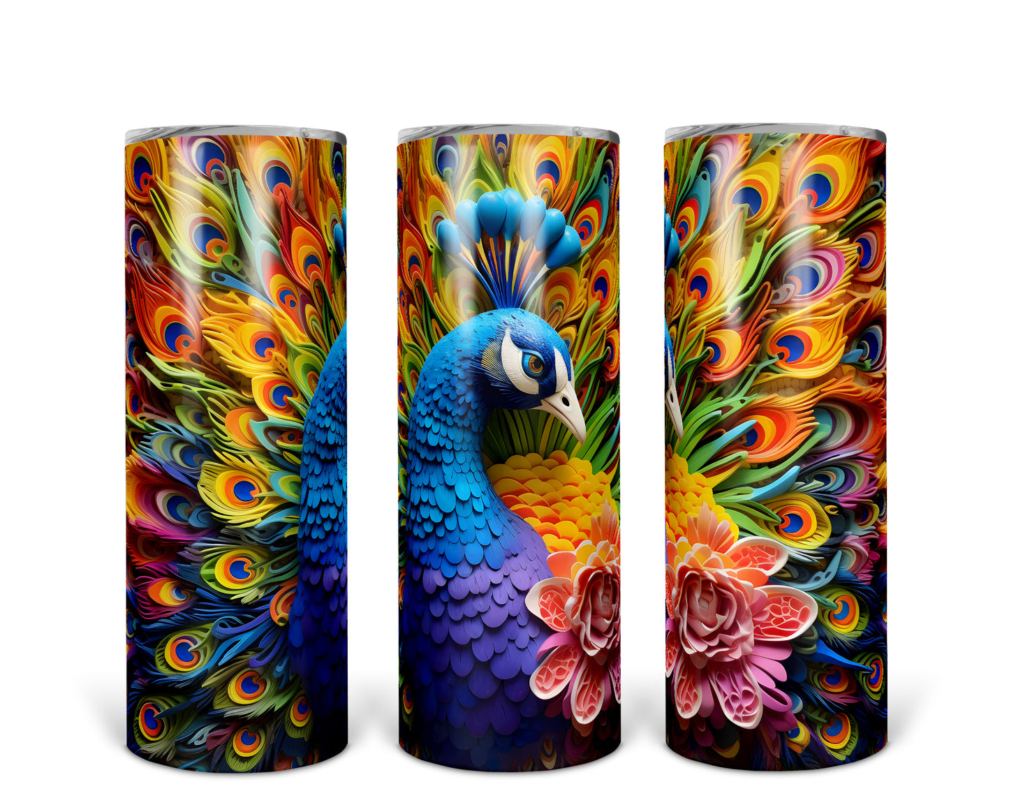 Skinny Tumbler with Straw, 20oz, Peacock