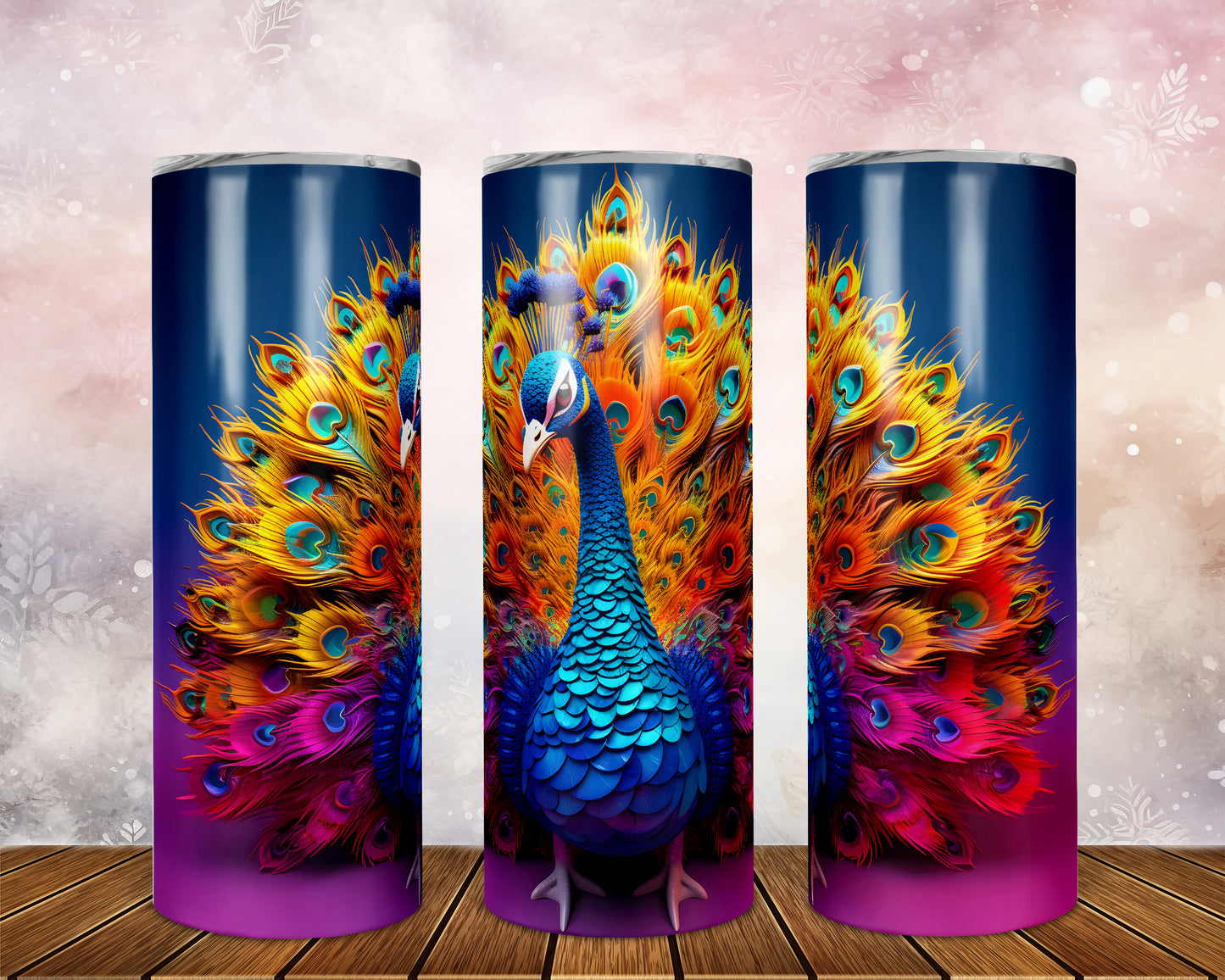 Skinny Tumbler with Straw, 20oz, Peacock