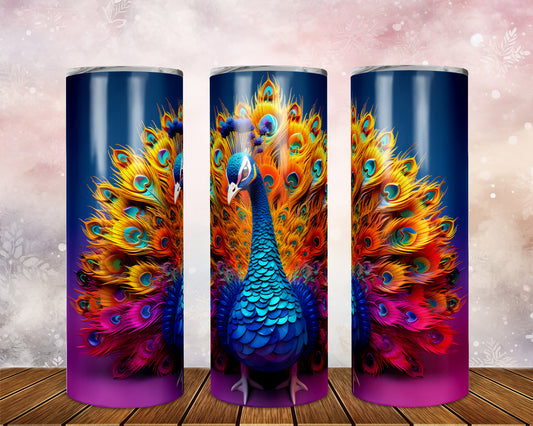 Skinny Tumbler with Straw, 20oz, Peacock