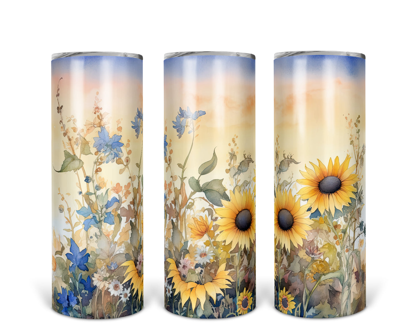 Skinny Tumbler with Straw, 20oz, Sunflowers