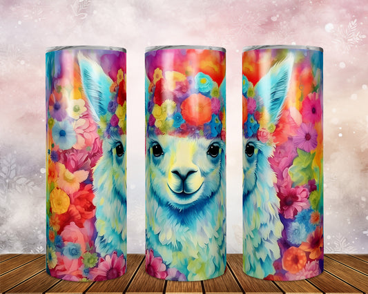 Skinny Tumbler with Straw, 20oz, Llama