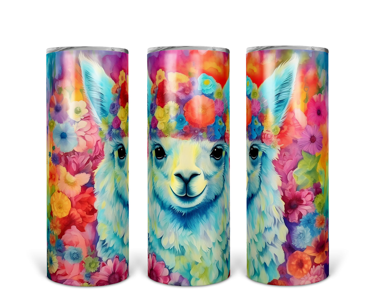 Skinny Tumbler with Straw, 20oz, Llama