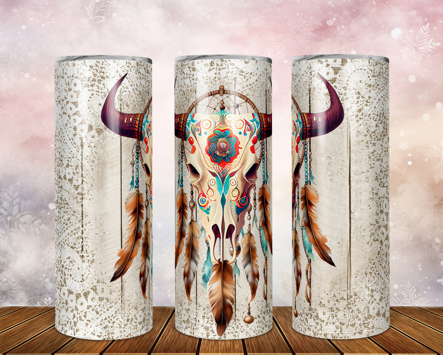 Skinny Tumbler with Straw, 20oz, Lace, Skull, Western