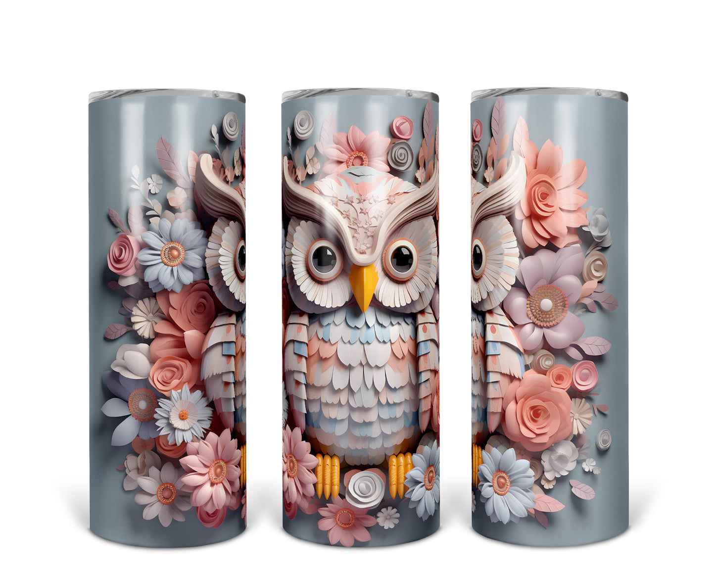 Skinny Tumbler with Straw, 20oz, Owl