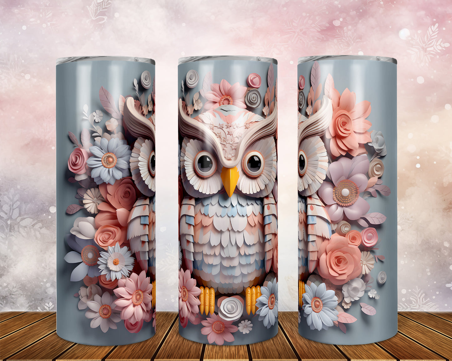 Skinny Tumbler with Straw, 20oz, Owl