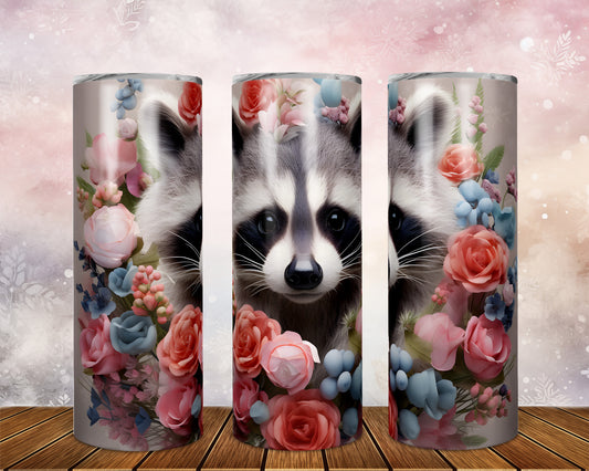 Skinny Tumbler with Straw, 20oz, Racoon