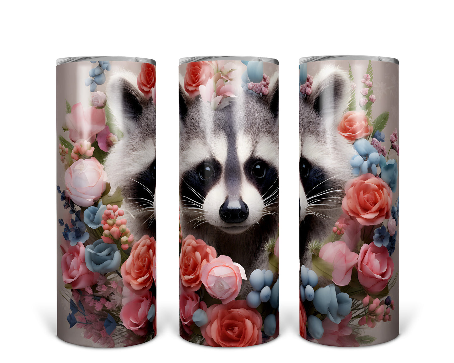 Skinny Tumbler with Straw, 20oz, Racoon