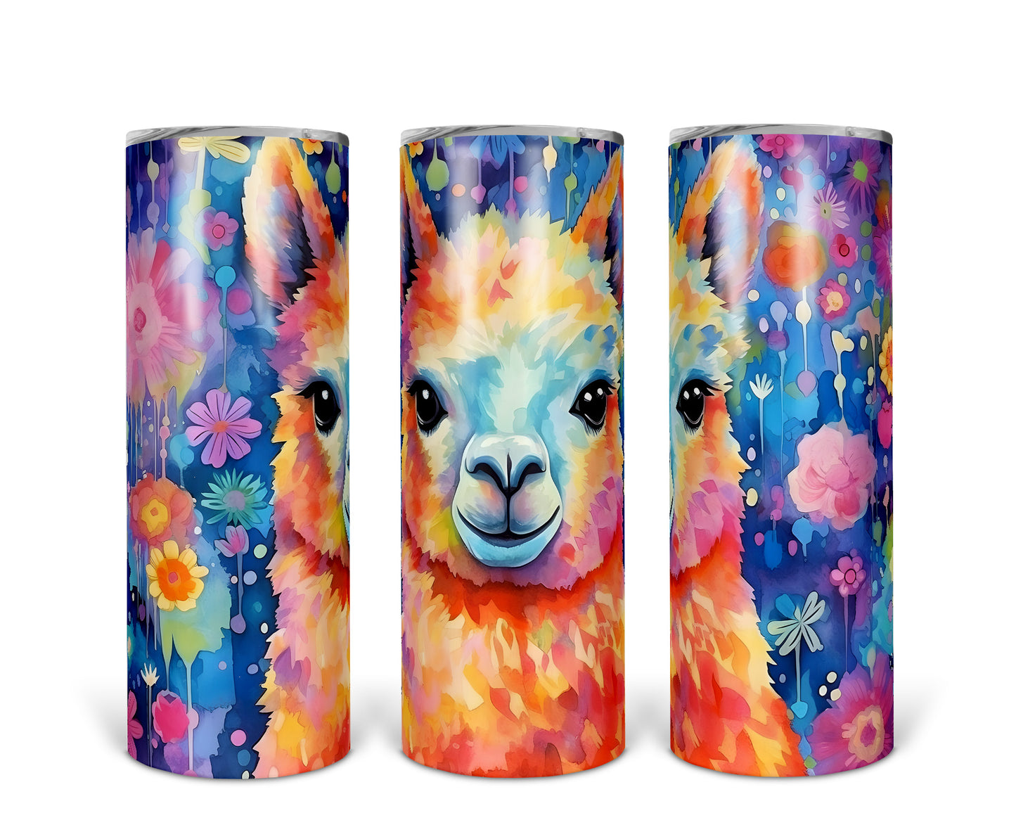 Skinny Tumbler with Straw, 20oz, Llama