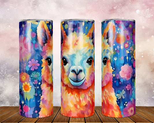 Skinny Tumbler with Straw, 20oz, Llama