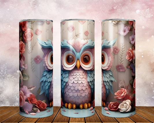 Skinny Tumbler with Straw, 20oz, Owl