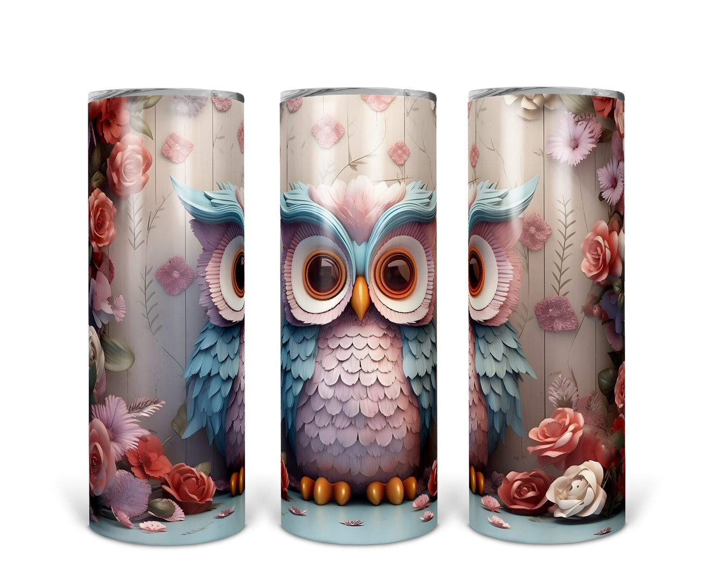 Skinny Tumbler with Straw, 20oz, Owl