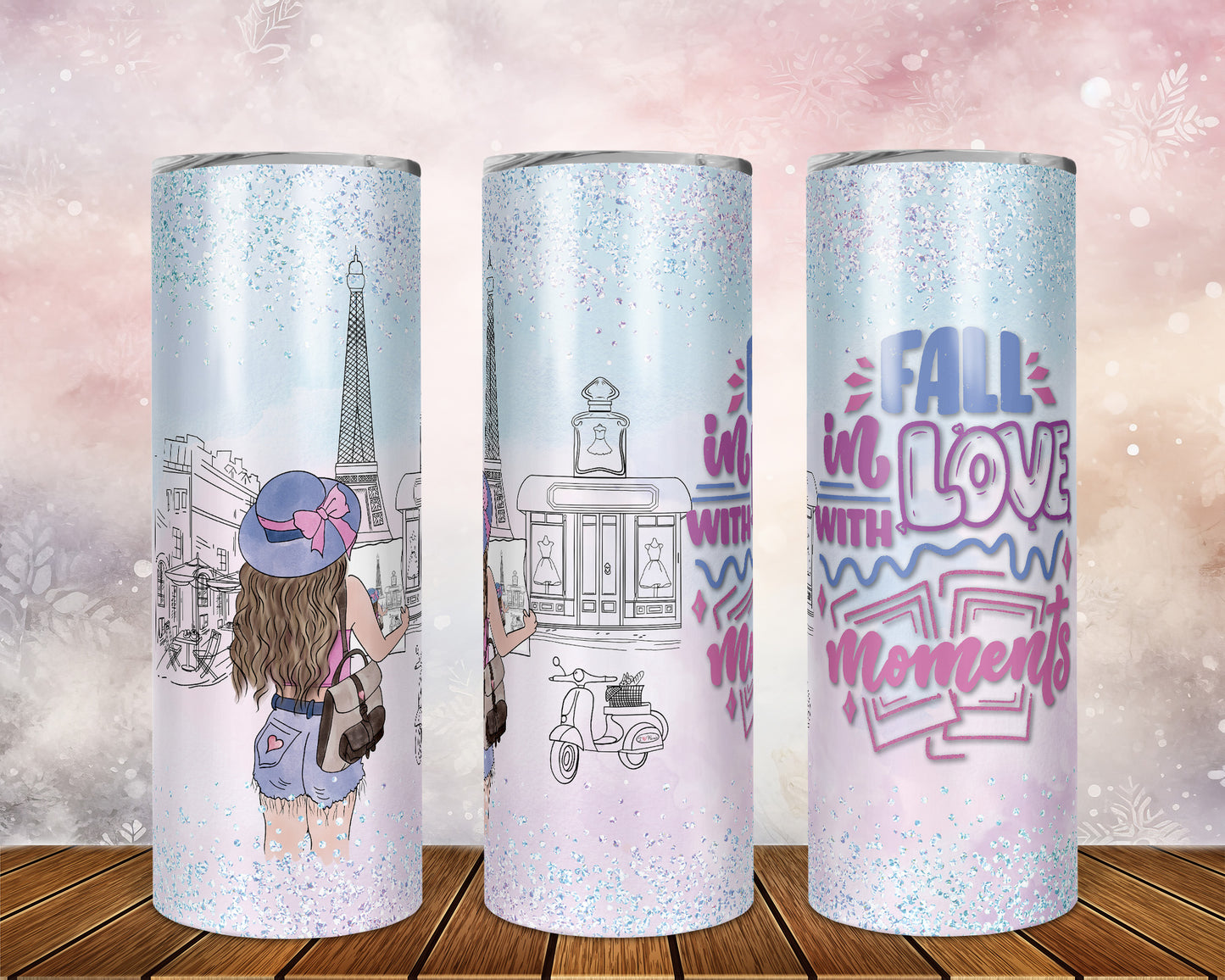 Skinny Tumbler with Straw, 20oz Fall in Love, Personalized, Paris, Fall in Love in the Moments