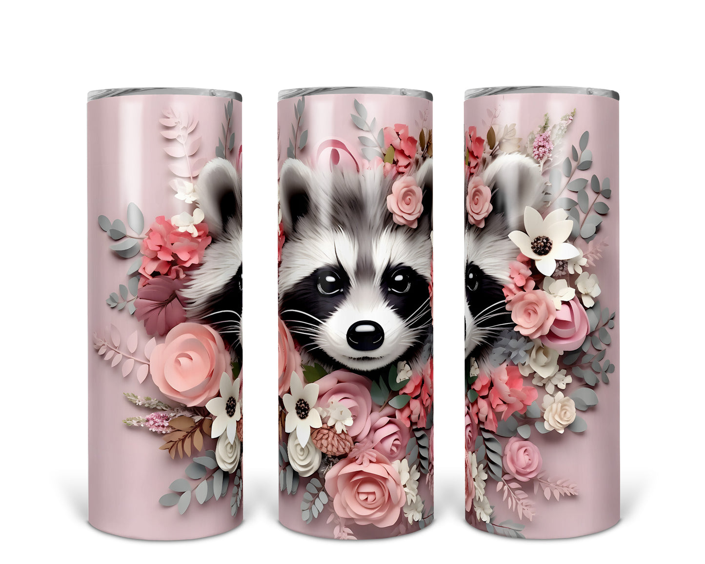 Skinny Tumbler with Straw, 20oz, Racoon