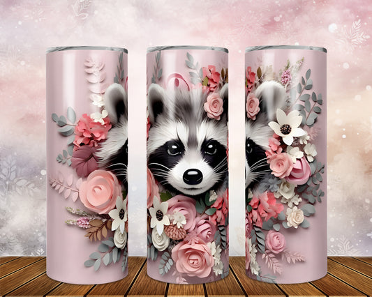 Skinny Tumbler with Straw, 20oz, Racoon