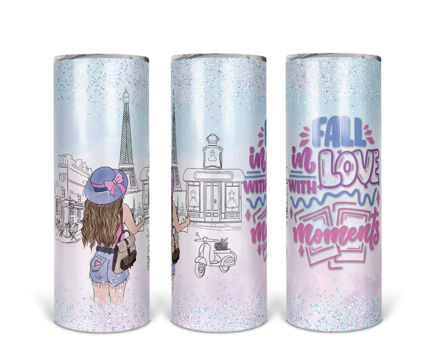 Skinny Tumbler with Straw, 20oz Fall in Love, Personalized, Paris, Fall in Love in the Moments