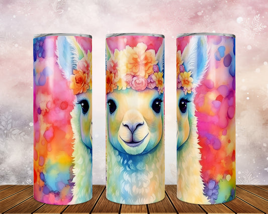 Skinny Tumbler with Straw, 20oz, Llama