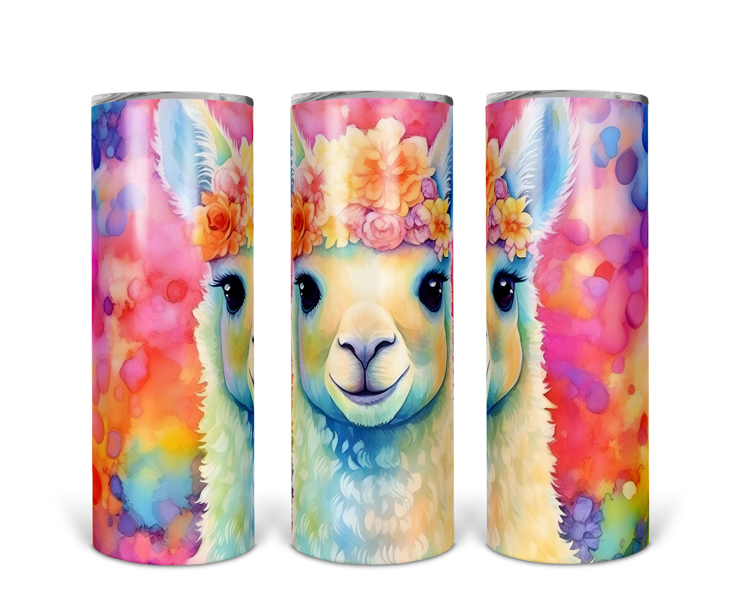 Skinny Tumbler with Straw, 20oz, Llama