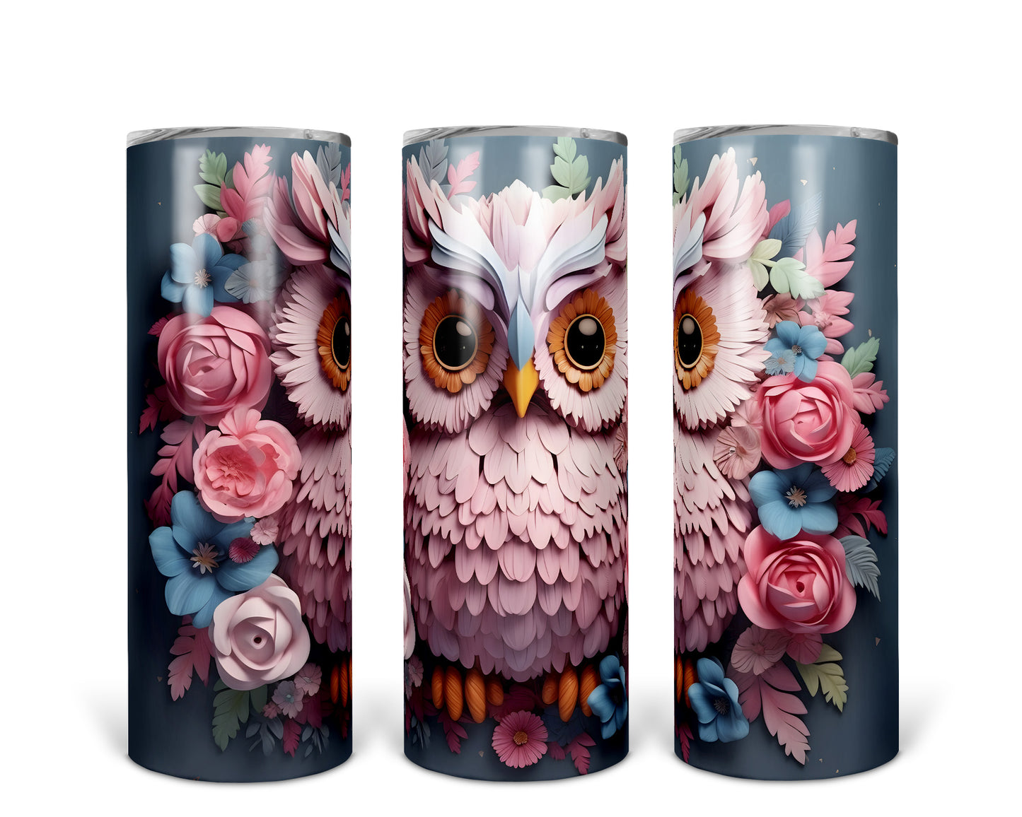 Skinny Tumbler with Straw, 20oz, Owl