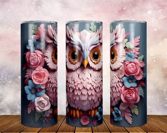 Skinny Tumbler with Straw, 20oz, Owl