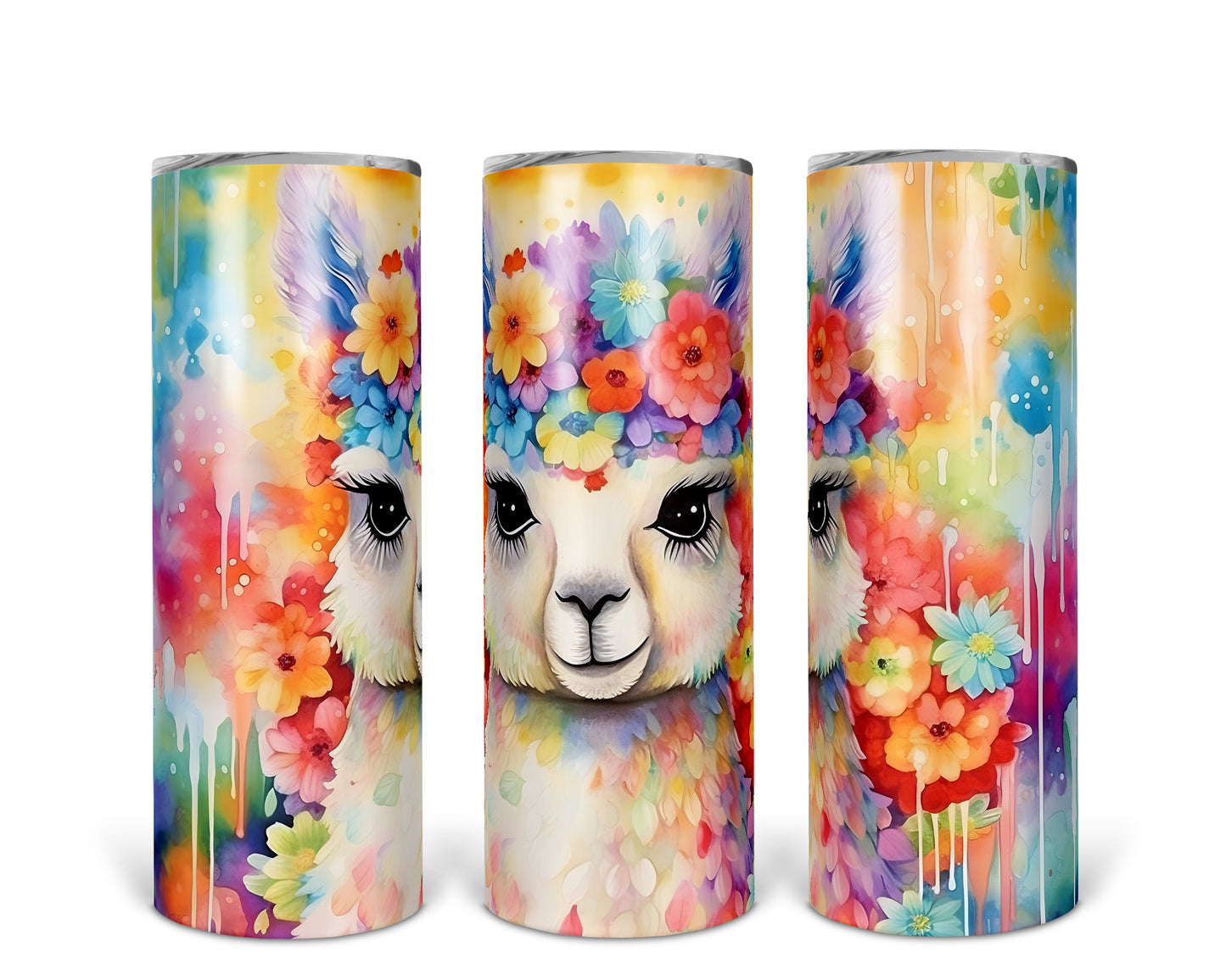 Skinny Tumbler with Straw, 20oz, Llama