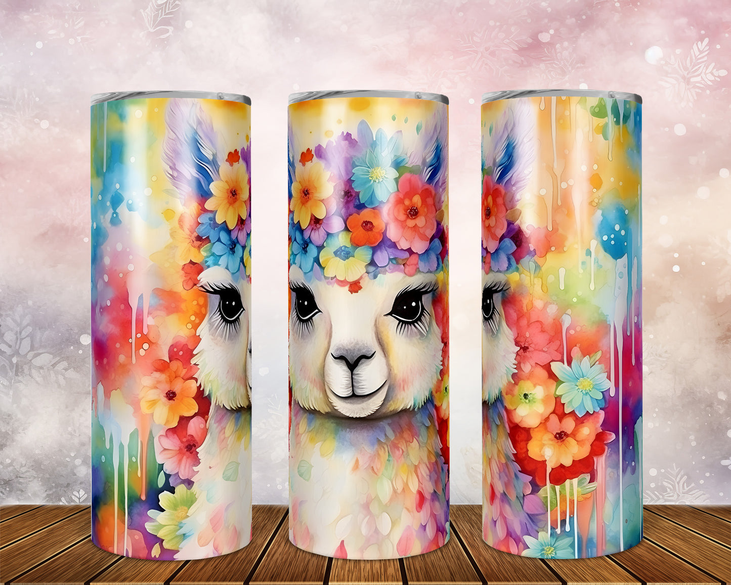 Skinny Tumbler with Straw, 20oz, Llama