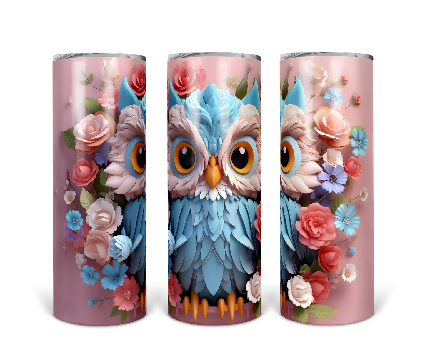 Skinny Tumbler with Straw, 20oz, Owl