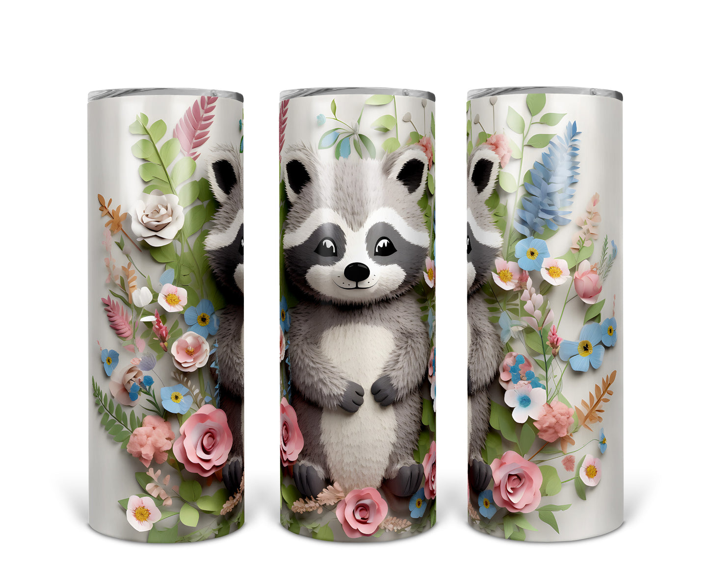 Skinny Tumbler with Straw, 20oz, Racoon