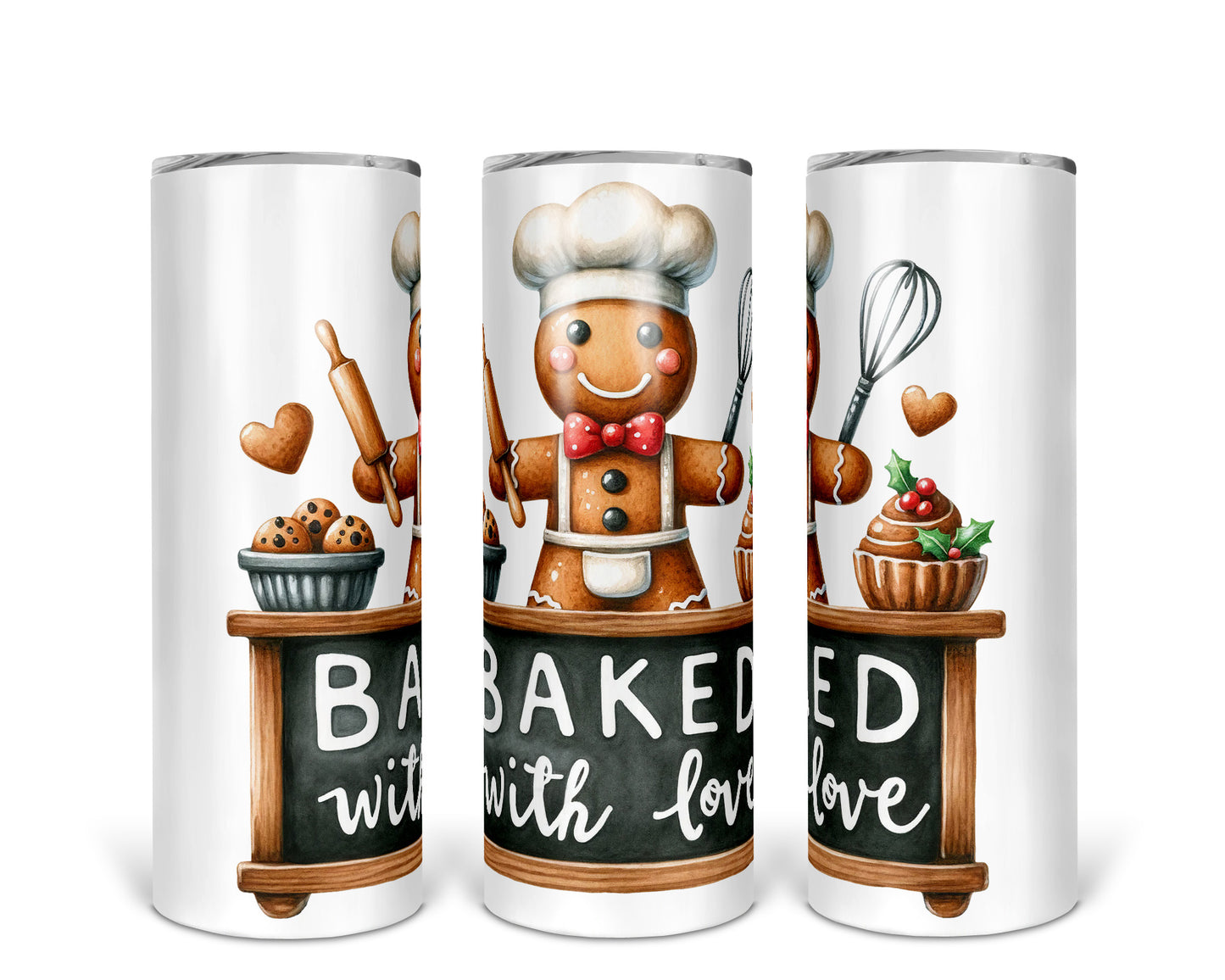 Skinny Tumbler with Straw, 20oz, Gingerbread Man Baked with Love