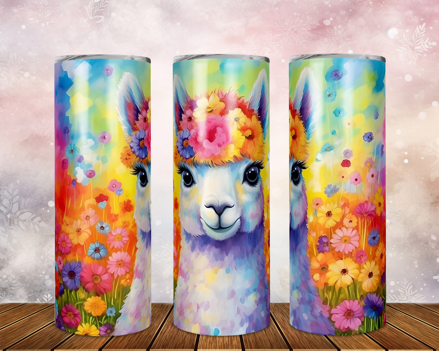 Skinny Tumbler with Straw, 20oz, Llama