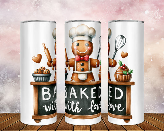 Skinny Tumbler with Straw, 20oz, Gingerbread Man Baked with Love