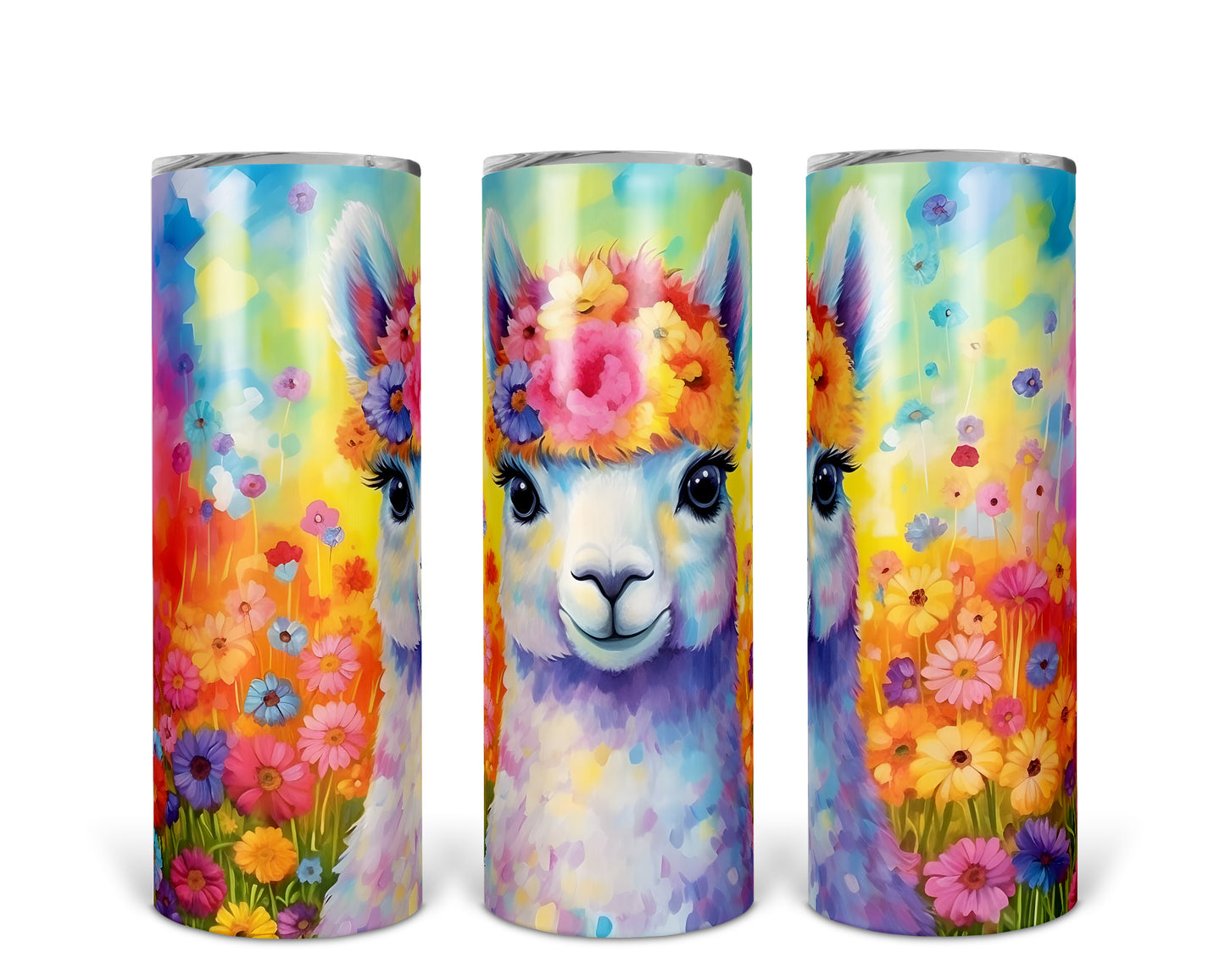 Skinny Tumbler with Straw, 20oz, Llama