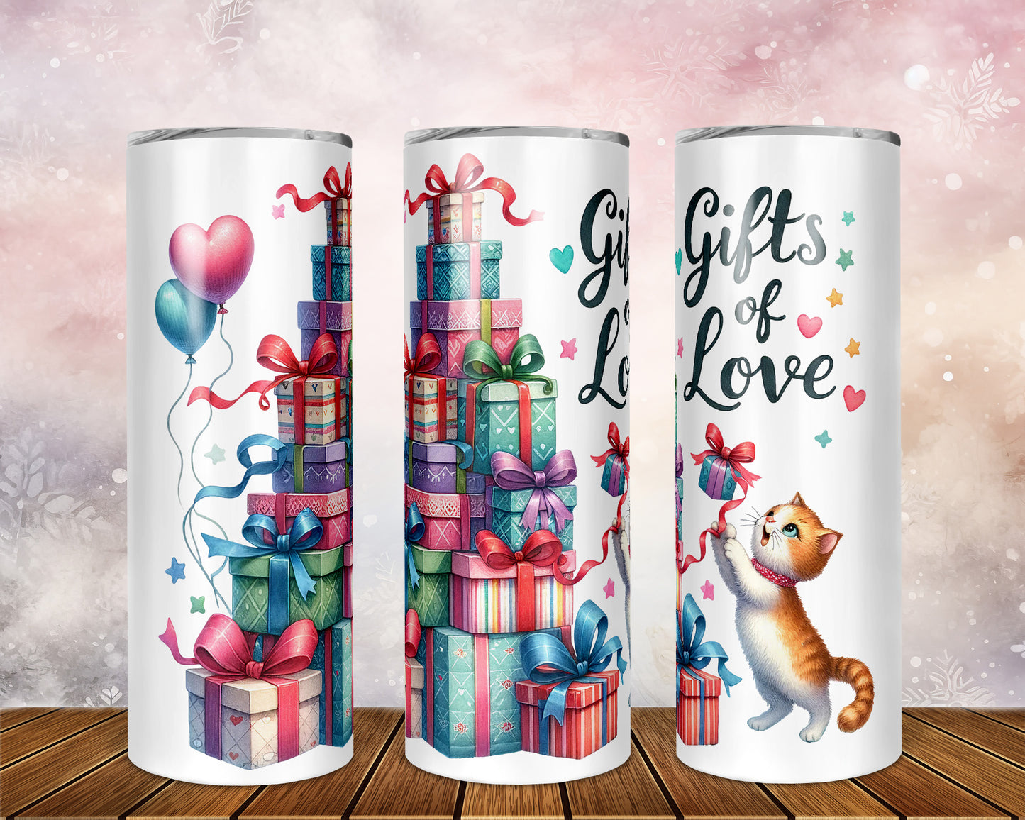 Skinny Tumbler with Straw, 20oz, Gifts of Love, Present Tree, awd-235