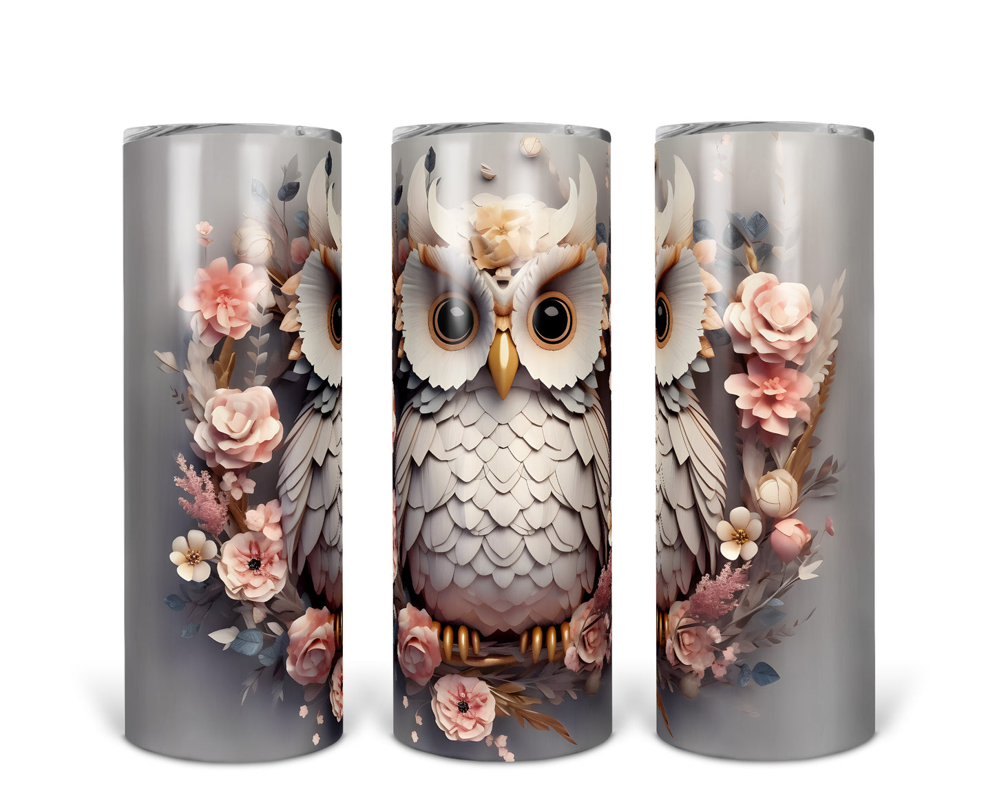 Skinny Tumbler with Straw, 20oz, Owl