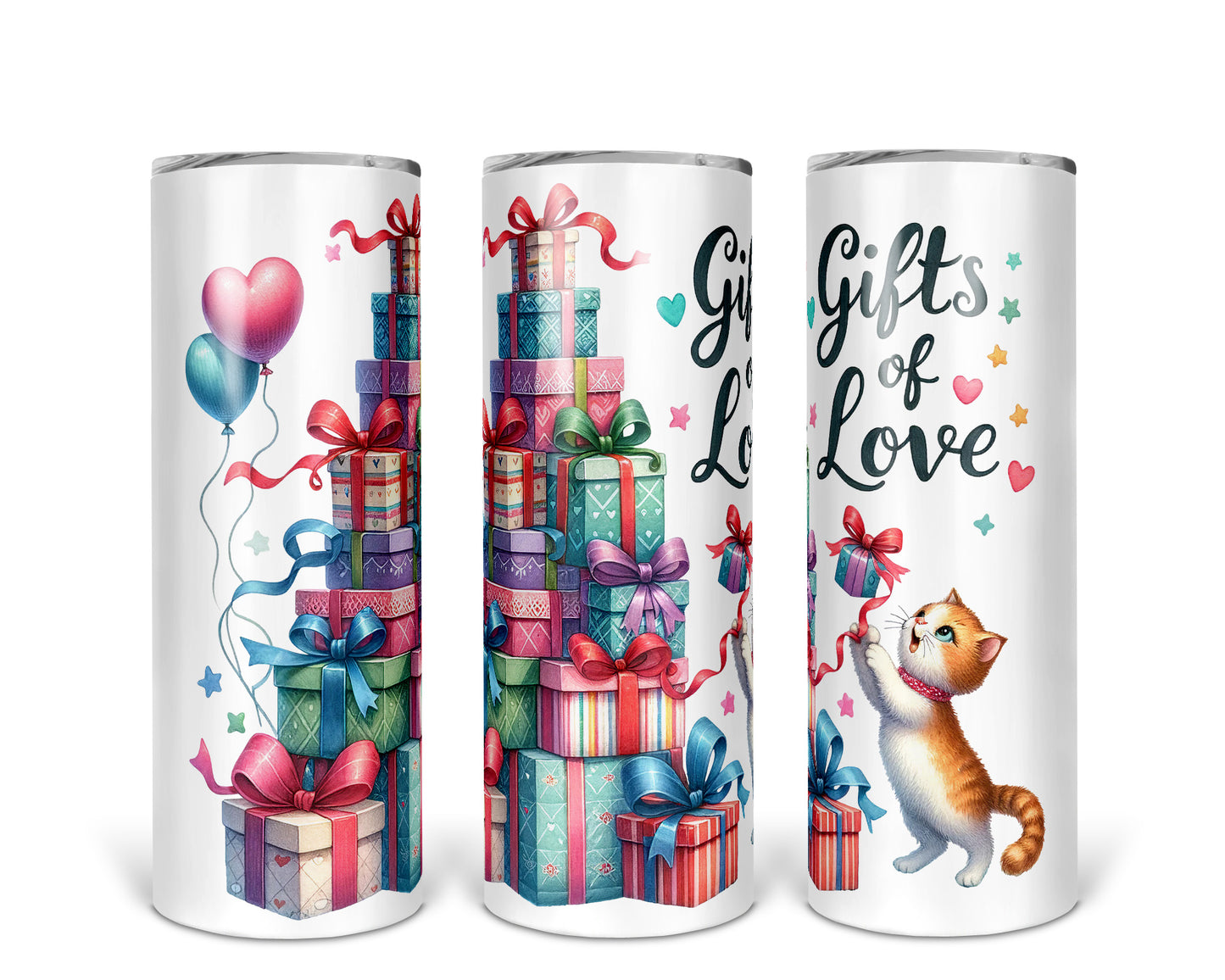 Skinny Tumbler with Straw, 20oz, Gifts of Love, Present Tree, awd-235